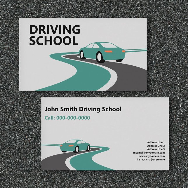 Carte De Visite Curving Road - Driving School (Curving Road - Driving School Business Card)
