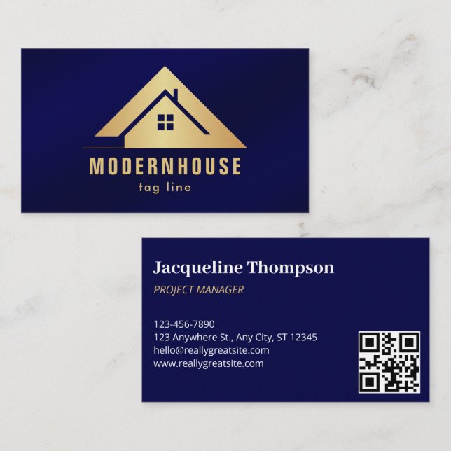 Carte De Visite Custom Blue + Gold Maison Construction Lux (Devant / Derrière)