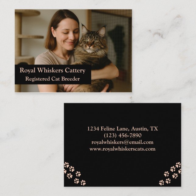 Carte De Visite Custom Cat Breeder Business Card with Photo  (Devant / Derrière)