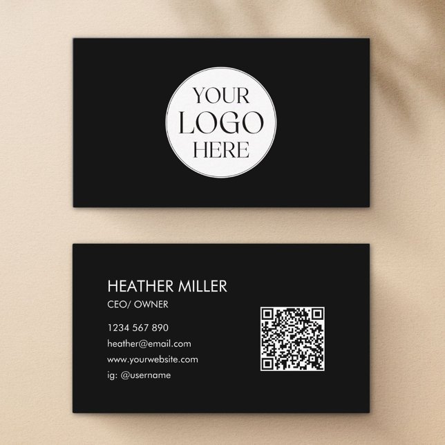 Carte De Visite Custom Company Business Logo Minimalist QR Code (Front and Back)