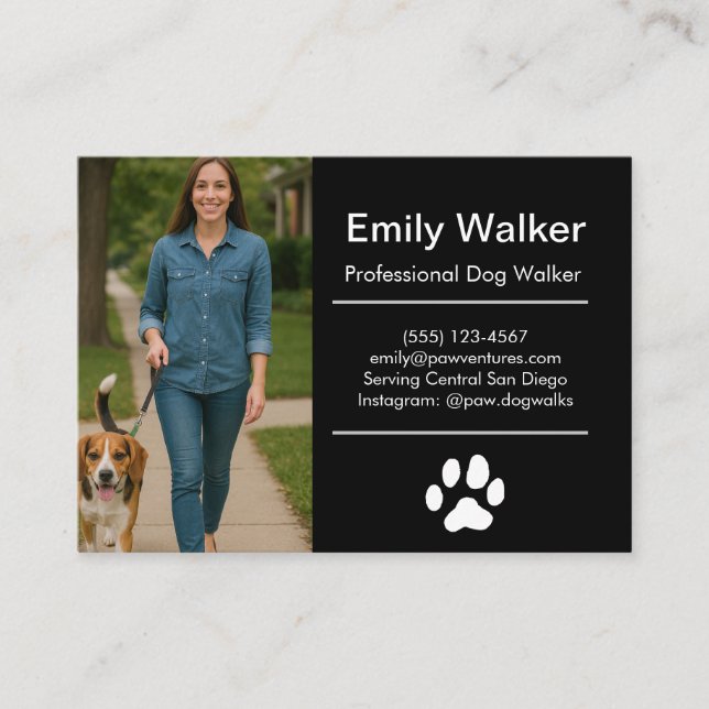 Carte De Visite Custom Dog Walker Business Card with Photo  (Devant)