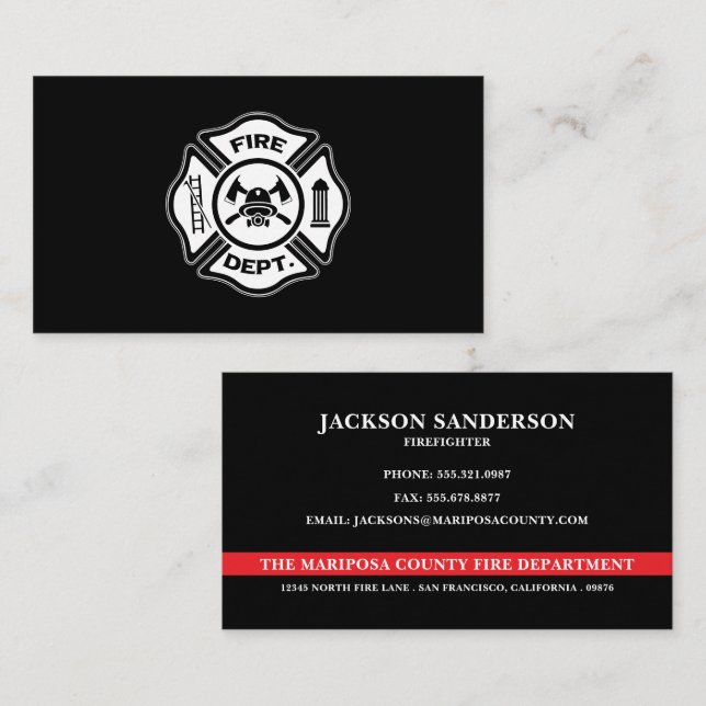 Carte De Visite Custom Firefighter Fire Department Logo (Devant / Derrière)