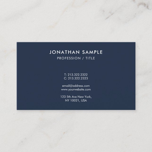 Carte De Visite Custom Modern Sleek Simple Monogram Navy Blue (Devant)