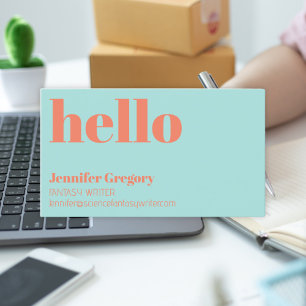 Carte De Visite Custom Retro Modern Hello Fun Simple Turquoise Ora