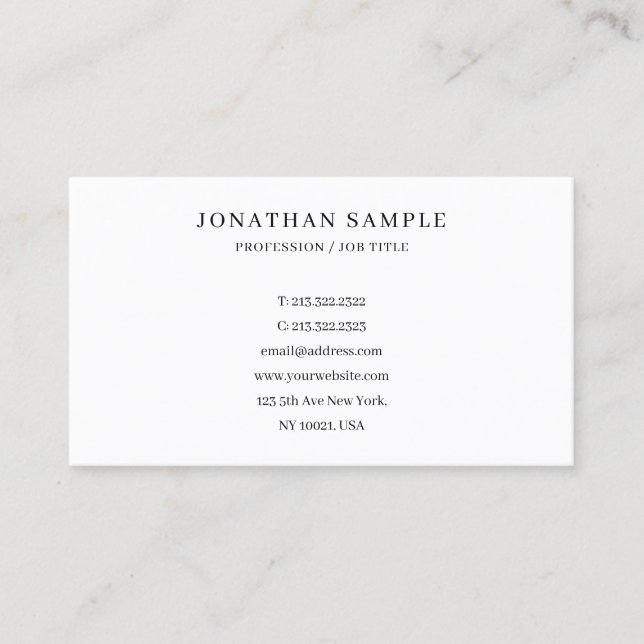 Carte De Visite Custom Text Modern Elegant Simple Professional (Devant)