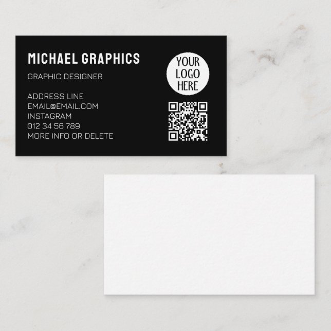 Carte De Visite Customisez le logo de votre entreprise Black White (Devant / Derrière)