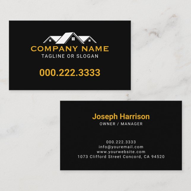 Carte De Visite Customizable Yellow White Home Realtors Luxury (Devant / Derrière)