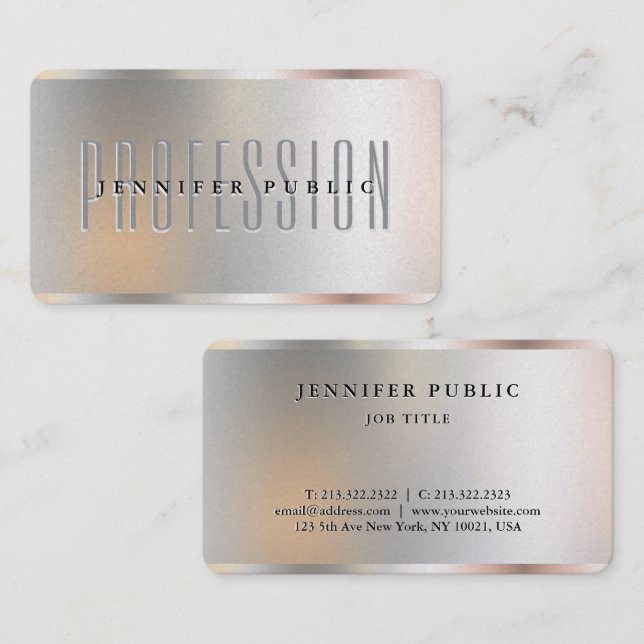 Carte De Visite CustomSilver Metallic Look Luxe Premium Pearl (Devant / Derrière)