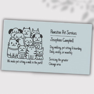 Carte De Visite Cute animal de compagnie Sitter Blue Chat Chien QR