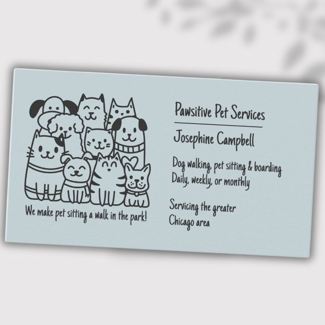 Carte De Visite Cute animal de compagnie Sitter Blue Chat Chien QR (Créateur téléchargé)