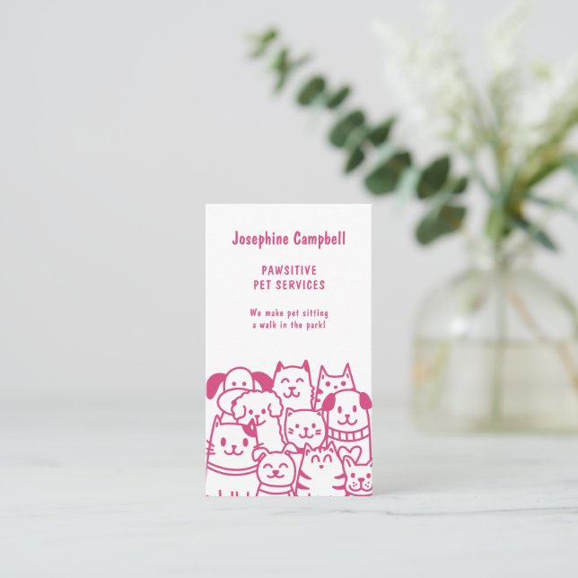Carte De Visite Cute Animal Sitter Vétérinaire QR Code rose (Debout devant)