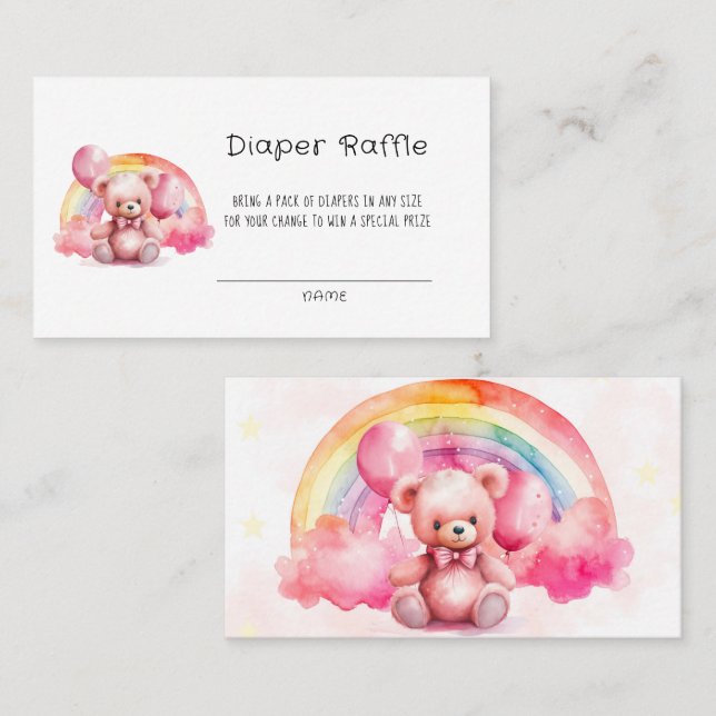 Carte De Visite Cute Aquarelle rose Teddy Ours Raffin (Devant / Derrière)