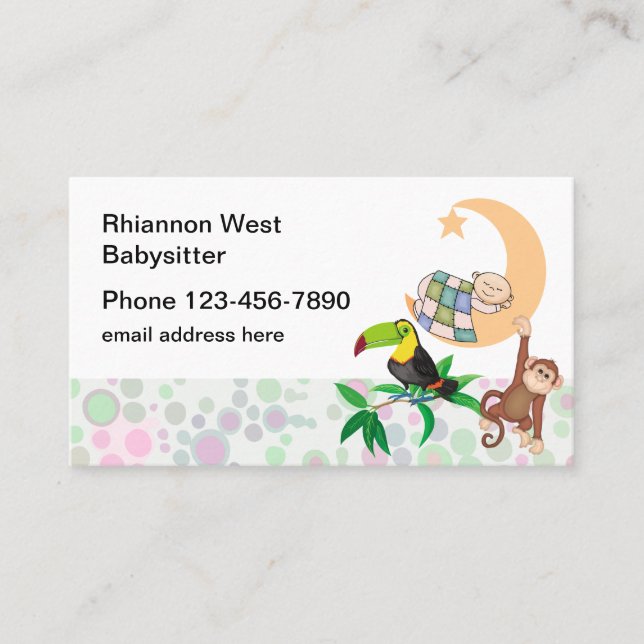 Carte De Visite Cute Babysitter Thème animal (Devant)