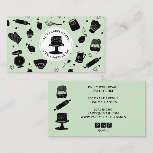 Carte De Visite Cute boulanger pâtissier Chef Cuisine Ustensiles d (Devant / Derrière)