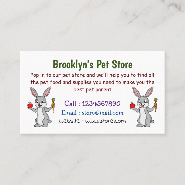 Carte De Visite Cute bunny rabbit with vegetables (Devant)