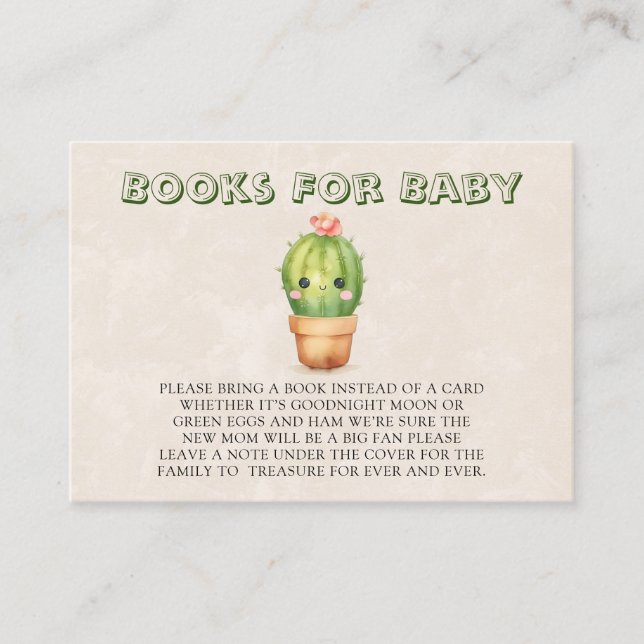 Carte De Visite Cute Cactus Livres Succulents Pour Bébé (Devant)