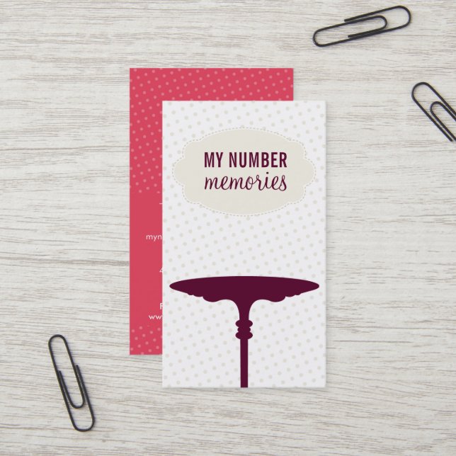 Carte De Visite CUTE CAKE STAND polka dot melon ivoire moderne (Devant/Arrière en situation)