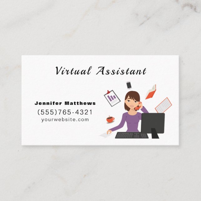 Carte De Visite Cute Cartoon Virtual Assistant Bureau (Devant)