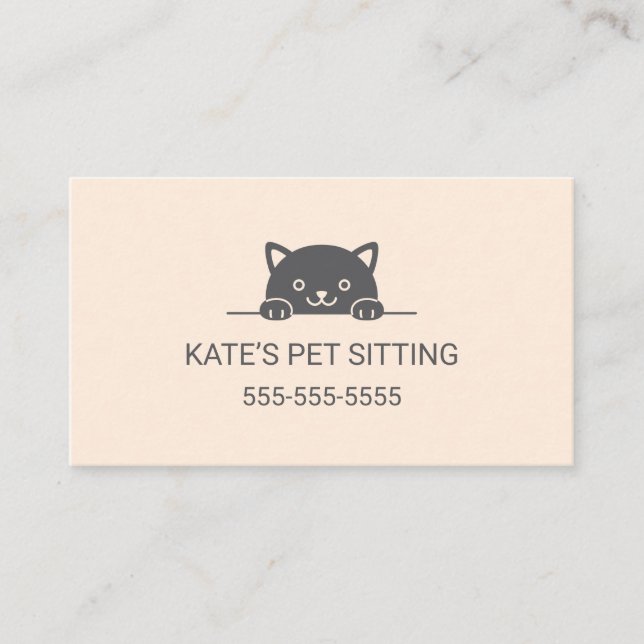 Carte De Visite Cute Chat Noir Peeking Service De Séjour Pour Anim (Devant)