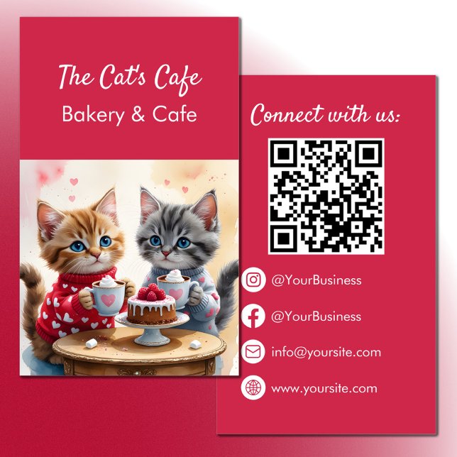 Carte De Visite Cute chatons boissons chaudes cake boulangerie caf (Créateur téléchargé)