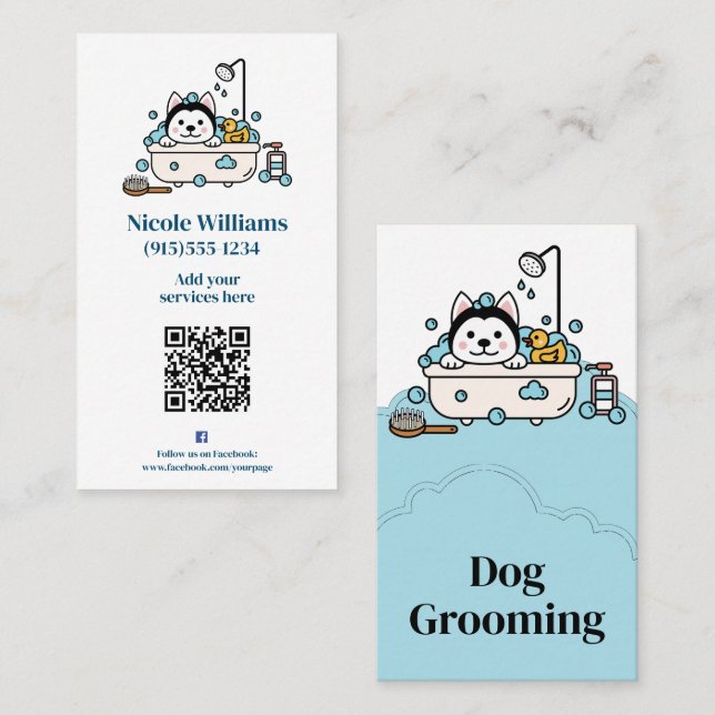 Carte De Visite Cute Chien Grooming Business (Devant / Derrière)