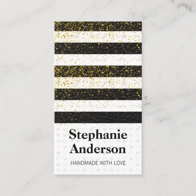 Carte De Visite Cute Coeur Motif En Cuir Frappes Gold Speckies (Devant)