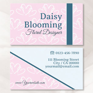 Carte De Visite Cute Coeur Motif Pastel rose bleu foncé fleuriste