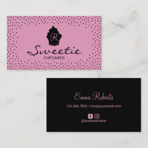Carte De Visite Cute Cupcake Logo Sweet Bakery Black & Pink