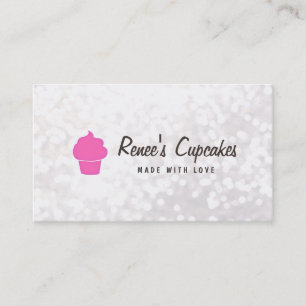 Carte De Visite Cute Cupcake Rose Blanc Bokeh Chef pâtisserie
