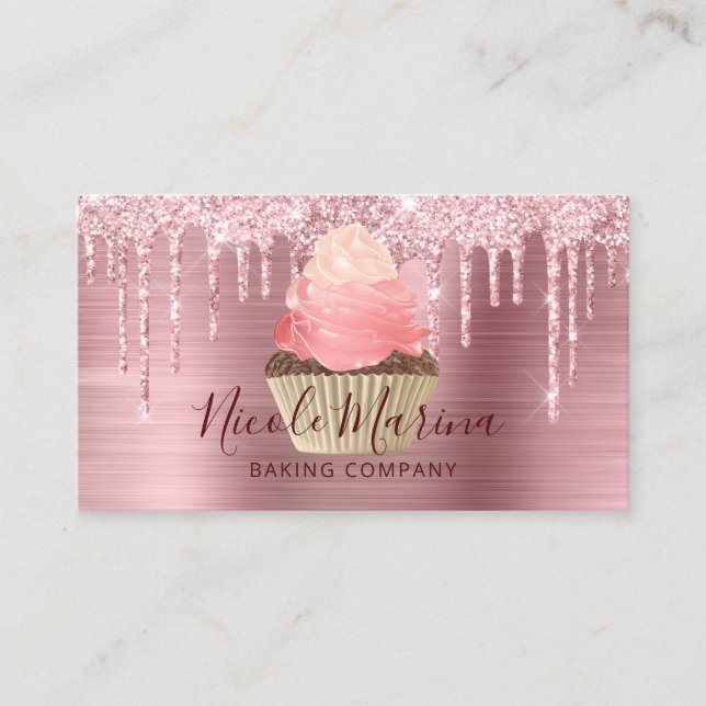 Carte De Visite Cute Cute Rose Cupcake Bakery Sweet Chef (Devant)