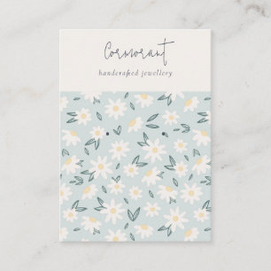 Carte De Visite Cute Daisy Floral Aqua Blue Script Porte-oreille