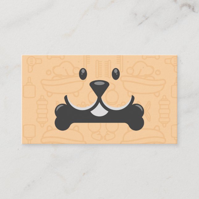 Carte De Visite Cute Dog Holding Bone Logo | Groomers (Devant)