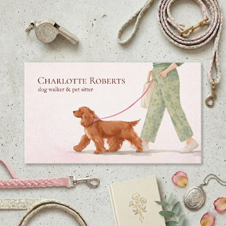 Carte De Visite Cute Dog Walker Cocker Spaniel Pink Business Card