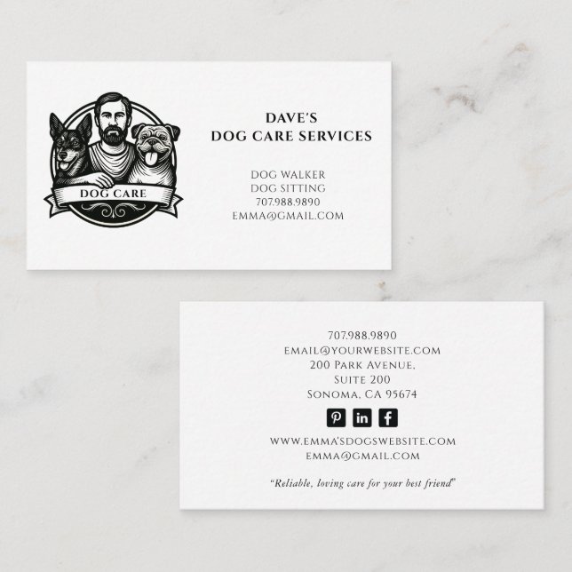 Carte De Visite Cute Dog Walker Pet Sitter Business Card (Devant / Derrière)
