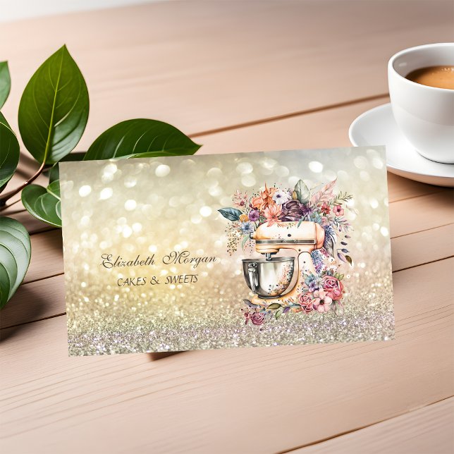 Carte De Visite Cute Elegant Bokeh Bakery Floral Mixer (Créateur téléchargé)