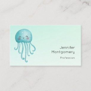 Carte De Visite Cute et Joyeuse méduse bleu-vert