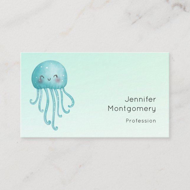 Carte De Visite Cute et Joyeuse méduse bleu-vert (Devant)