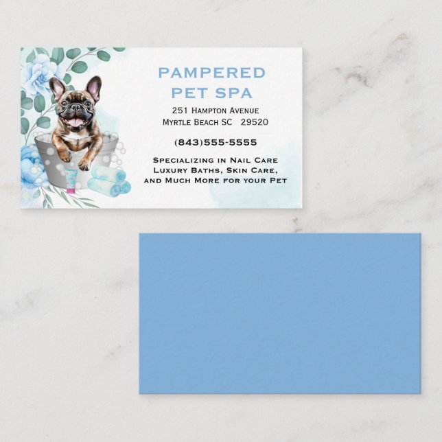 Carte De Visite Cute Floral Blue Animaux Spa (Devant / Derrière)