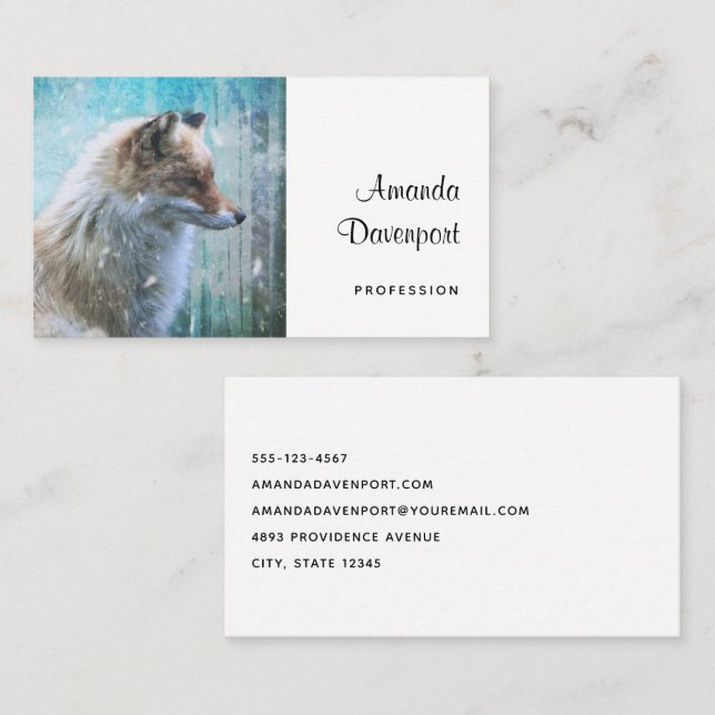 Carte De Visite Cute Furry Fox sur Blue Grunge Arrière - plan (Devant / Derrière)