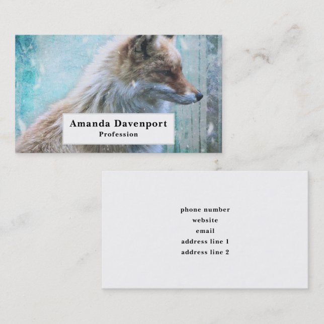 Carte De Visite Cute Furry Fox sur Blue Grunge Arrière - plan (Devant / Derrière)