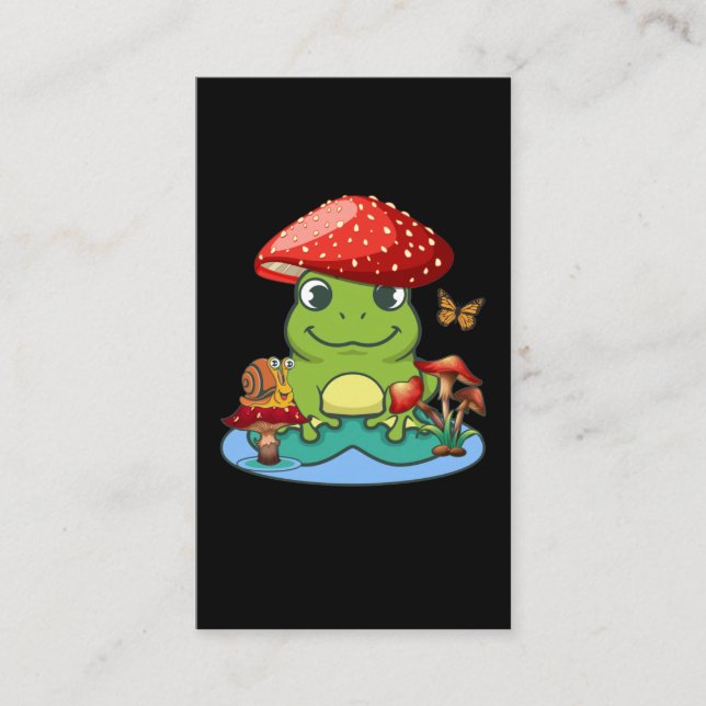 Carte De Visite Cute Grenouille Champignons Casquette Papillon esc (Devant)