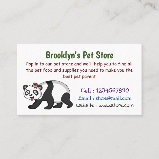 Carte De Visite Cute happy panda bear with flower cartoon (Devant)
