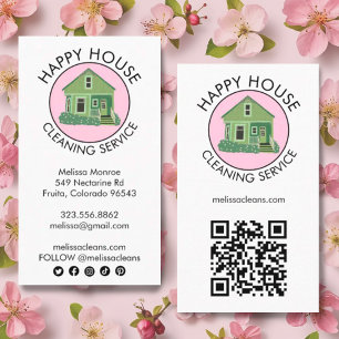 Carte De Visite Cute House Logo Nettoyage Accueil QR Code Icônes s