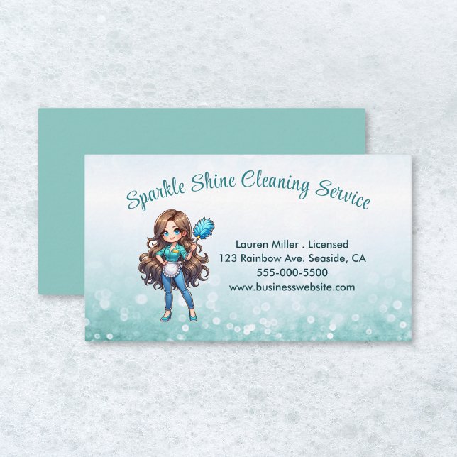 Carte De Visite Cute House Nettoyage Service De Réservateur Étince (Créateur téléchargé)