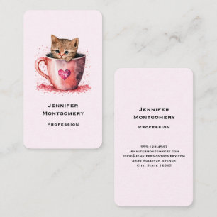 Carte De Visite Cute Kitten dans un Teacup avec les coeurs