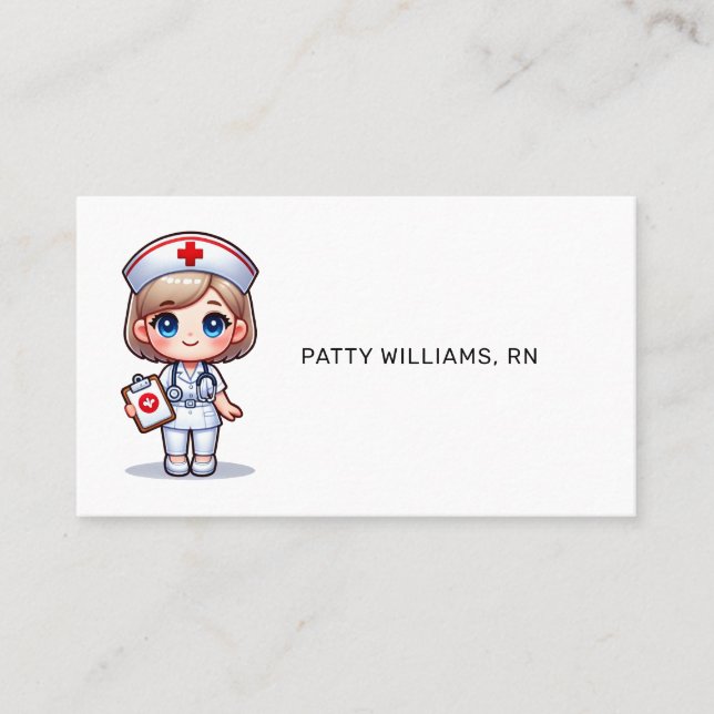 Carte De Visite Cute Manga Nurse avec cheveux blond bleu yeux Pers (Devant)