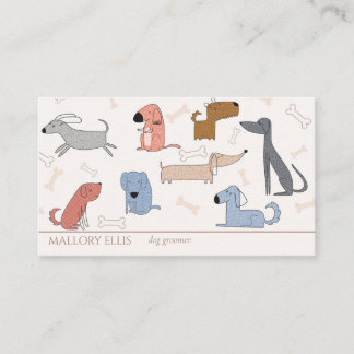 Carte De Visite Cute Modern Cartoon Dogs | Pet Sitter Groomer