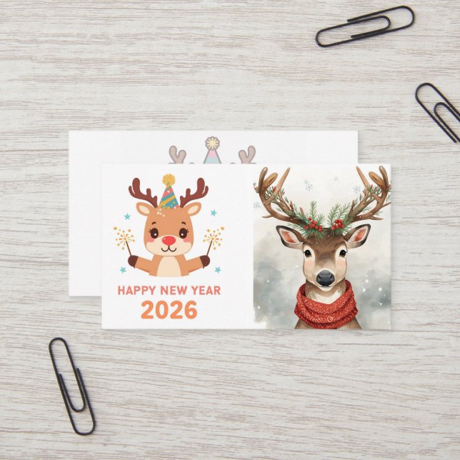 Carte De Visite cute modern happy new year business card (Devant/Arrière en situation)