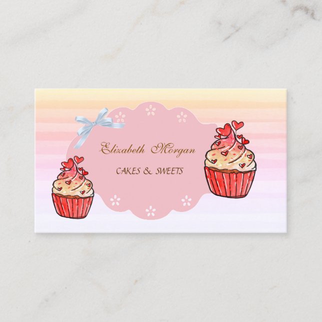 Carte De Visite Cute Modern, Ombre, Cupcake Hearts Boulangerie (Devant)