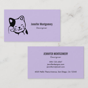 Carte De Visite Cute noir et blanc Kitty Chat Waving Bonjour